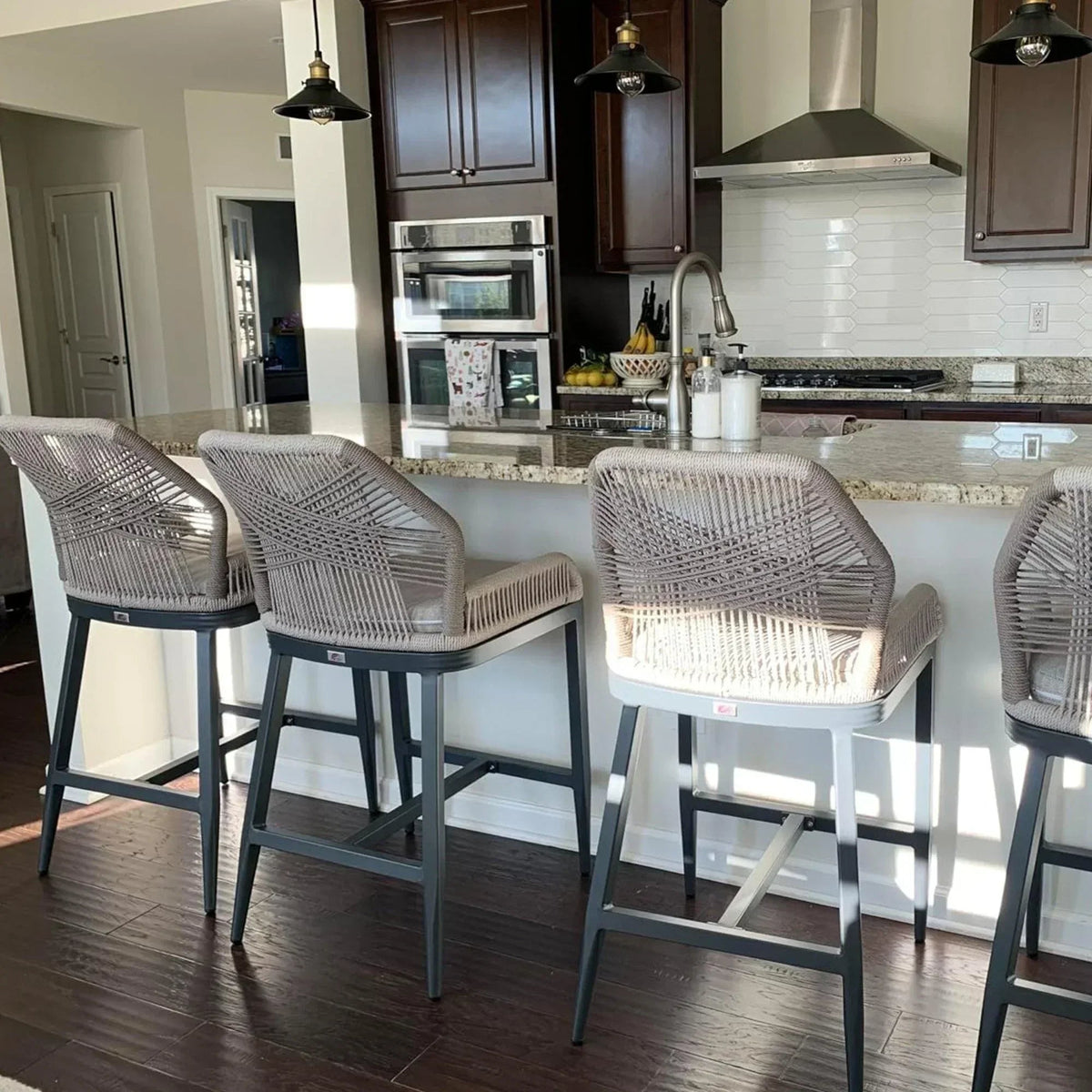 PURPLE LEAF Outdoor Bar Stool Set of 6, Wicker Chairs Bar Chairs with Cushion, All-Weather Patio Furniture kitchen stools