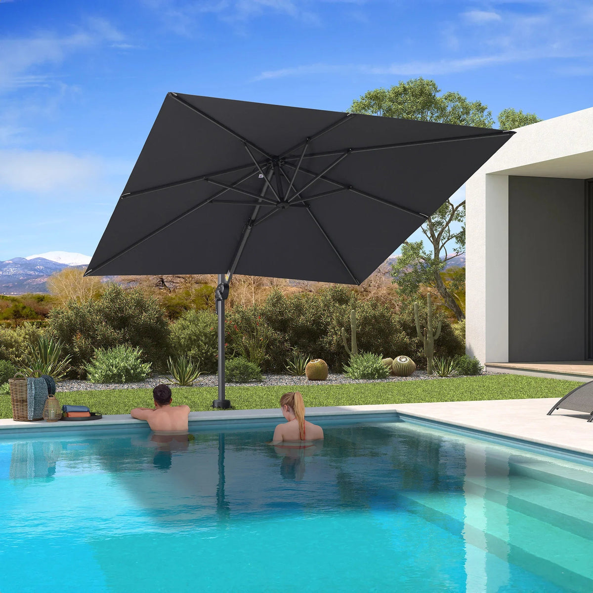PURPLE LEAF Pool Umbrella Outdoor Cantilever Umbrella with In-ground Base