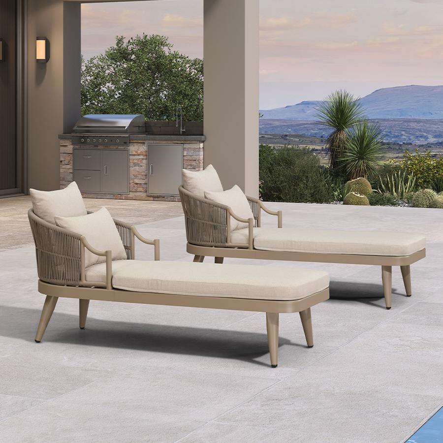 PURPLE LEAF Outdoor Lounge Chair, Patio Chaise Lounge with Cushioned Seat & Supportive Armrests, Ergonomic Aluminum Pool Lounge Chairs for Backyard Deck Poolside