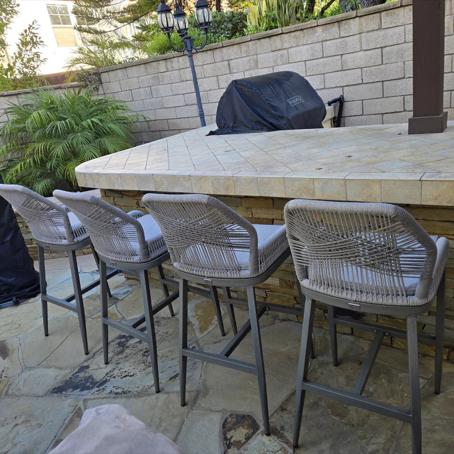 PURPLE LEAF Outdoor Bar Stool Set of 6, Wicker Chairs Bar Chairs with Cushion, All-Weather Patio Furniture kitchen stools