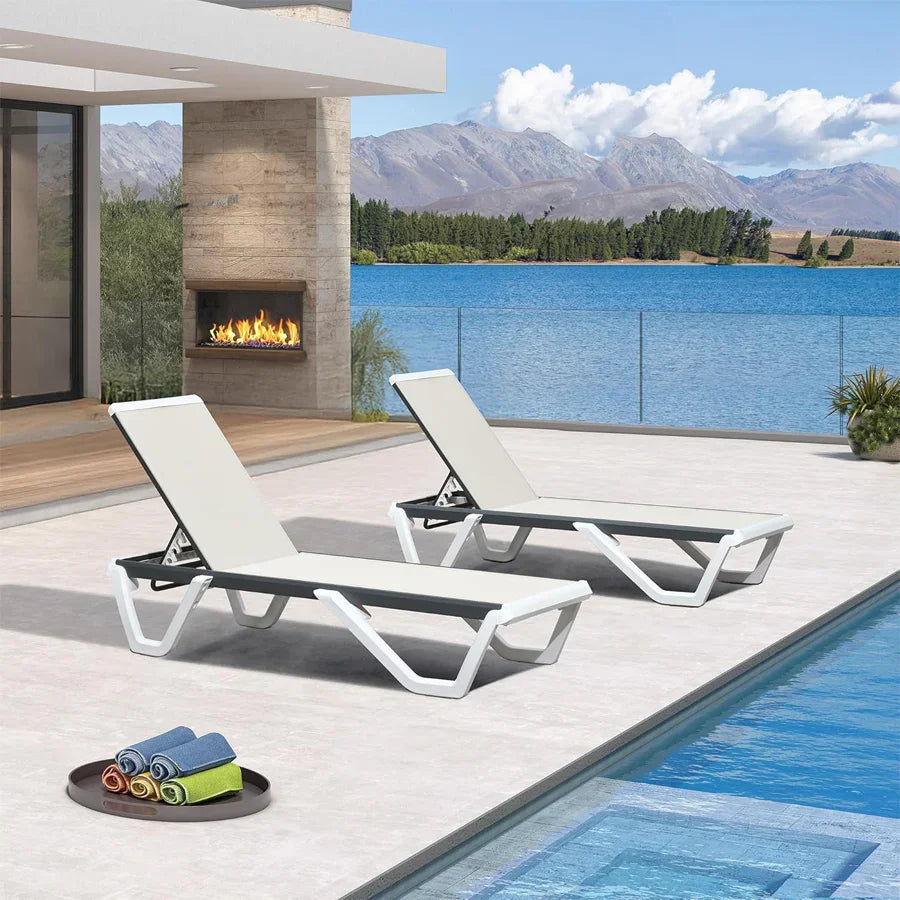PURPLE LEAF Patio Chaise Lounge Plastic Pool Outdoor Lounge Chair with Aluminum Frame Stackable Patio Tanning Chairs for Poolside Sunbathing Beach Deck Yard