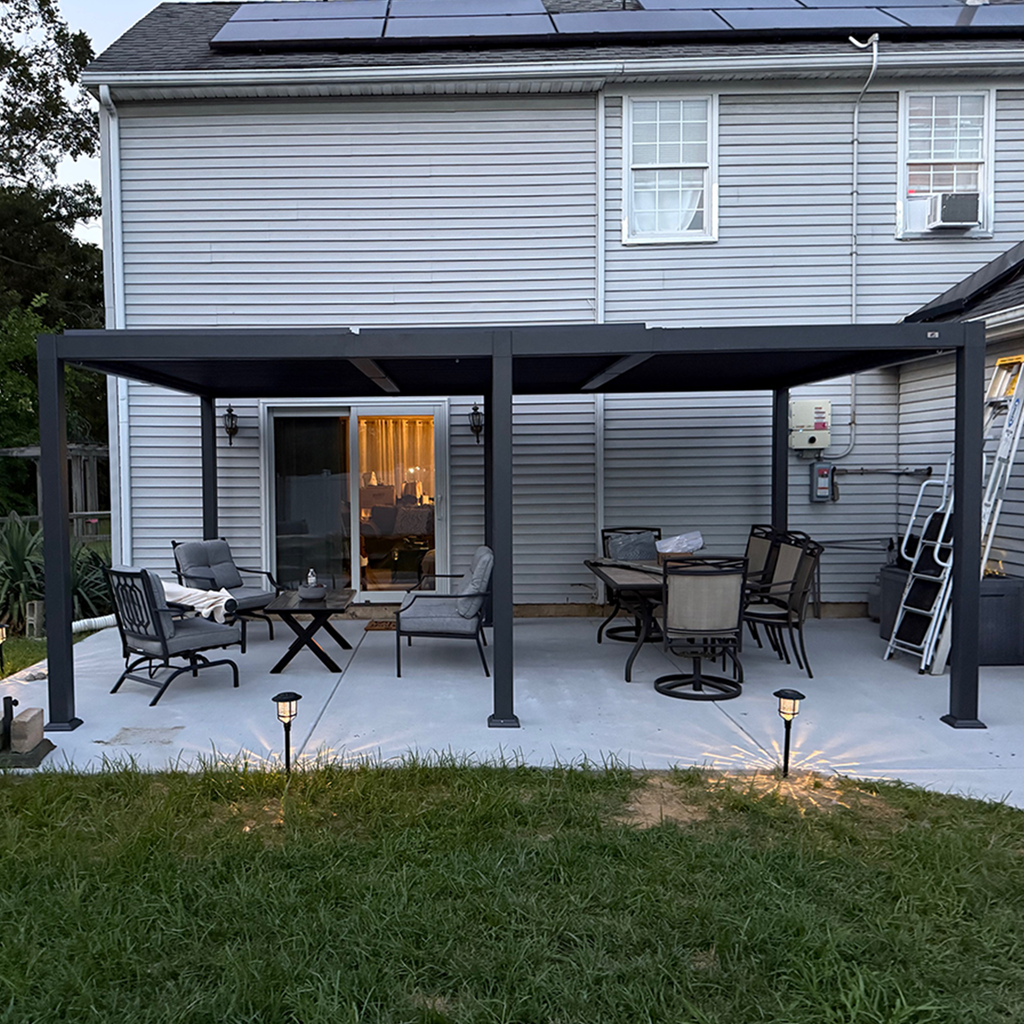 PURPLE LEAF Caesar Outdoor Louvered Pergola Patio Sun Shade Shelter with Adjustable Hardtop Patio Pergola Grey