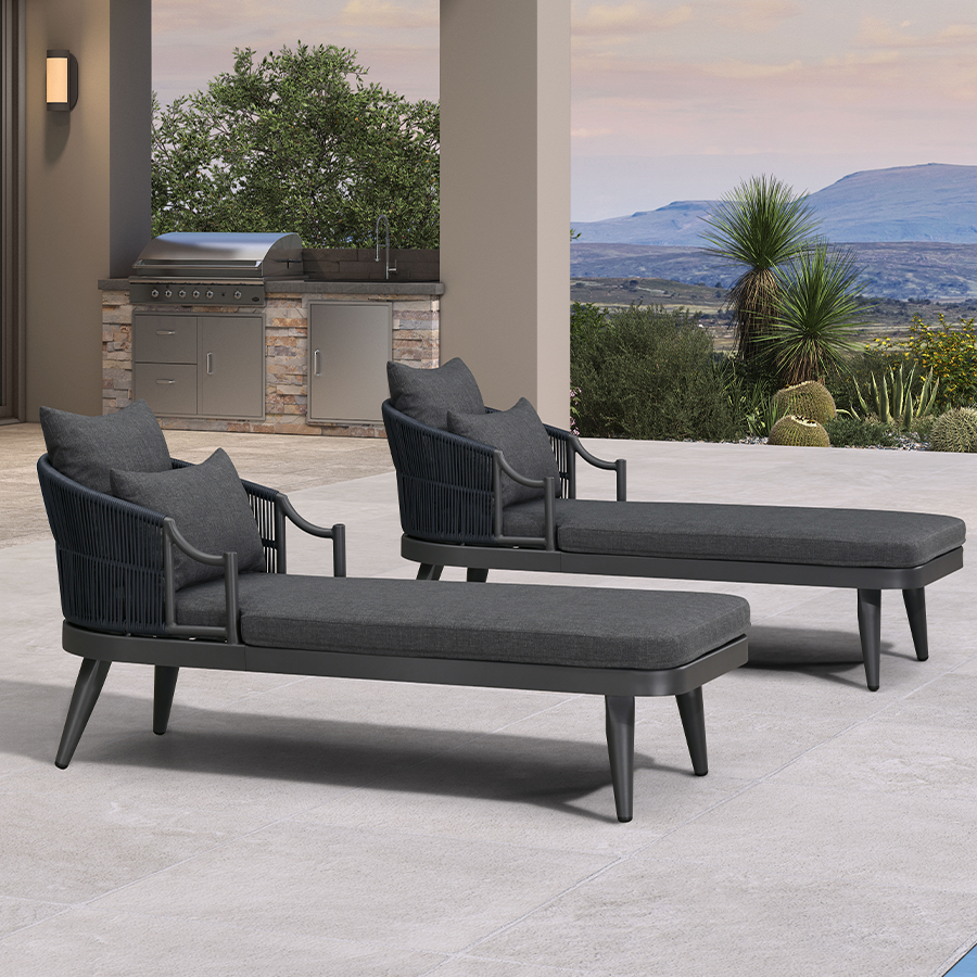 PURPLE LEAF Outdoor Lounge Chair, Patio Chaise Lounge with Cushioned Seat & Supportive Armrests, Ergonomic Aluminum Pool Lounge Chairs for Backyard Deck Poolside