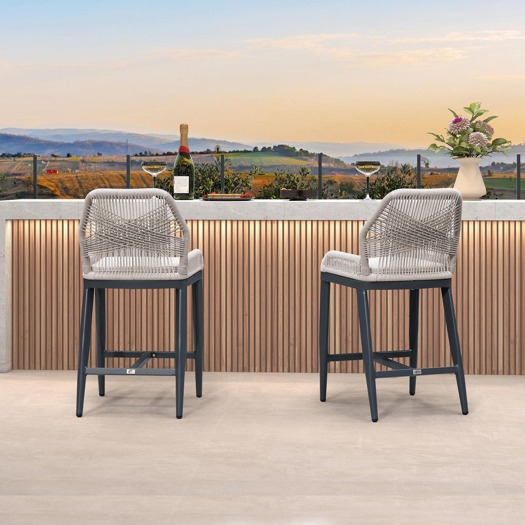 PURPLE LEAF Bar Stools Set of 4 Outdoor Aluminum Barstools with Back Modern Wicker Rattan Boho Garden Pool Patio Bar Chairs