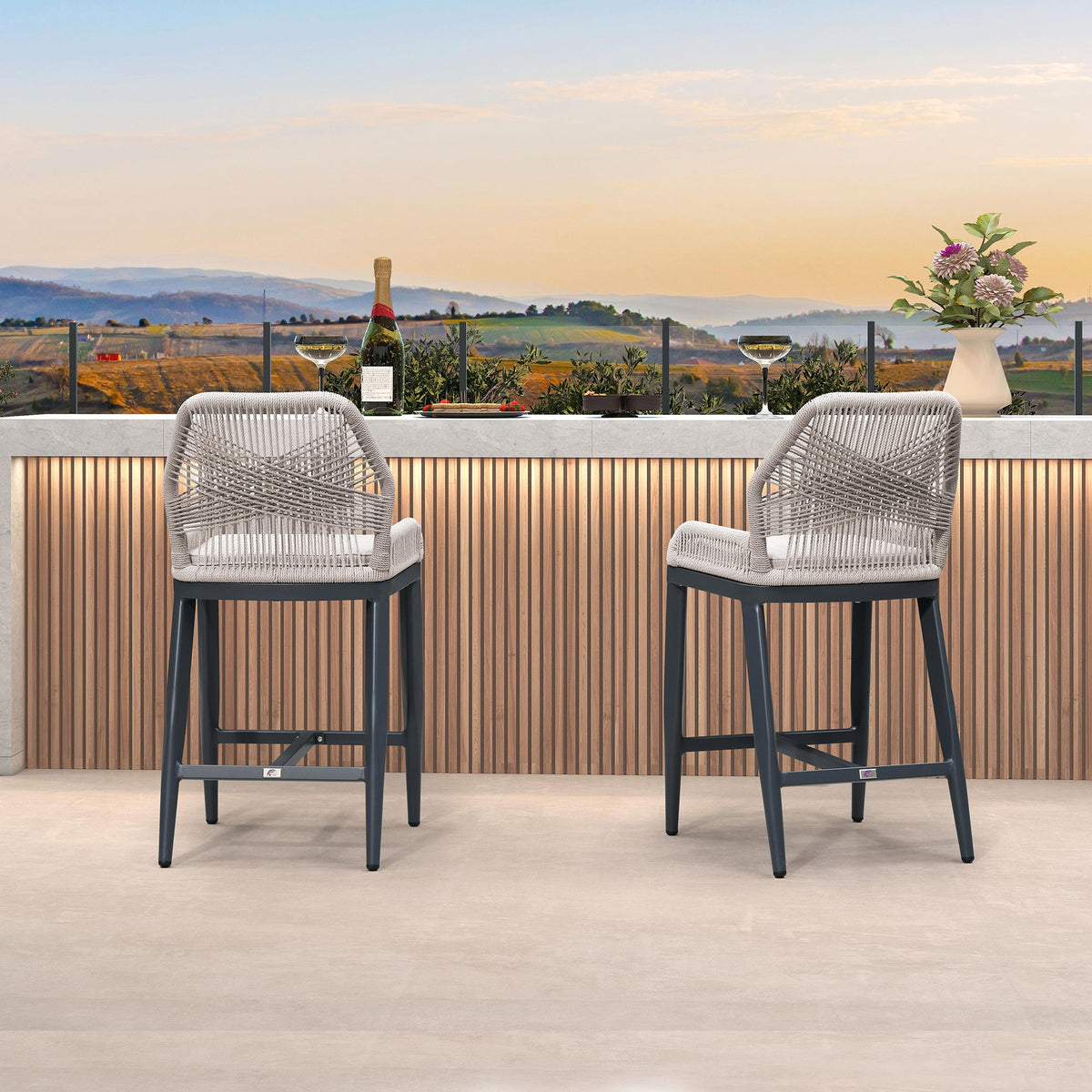 PURPLE LEAF Bar Stools Set of 4 Outdoor Aluminum Barstools with Back Modern Wicker Rattan Boho Garden Pool Patio Bar Chairs
