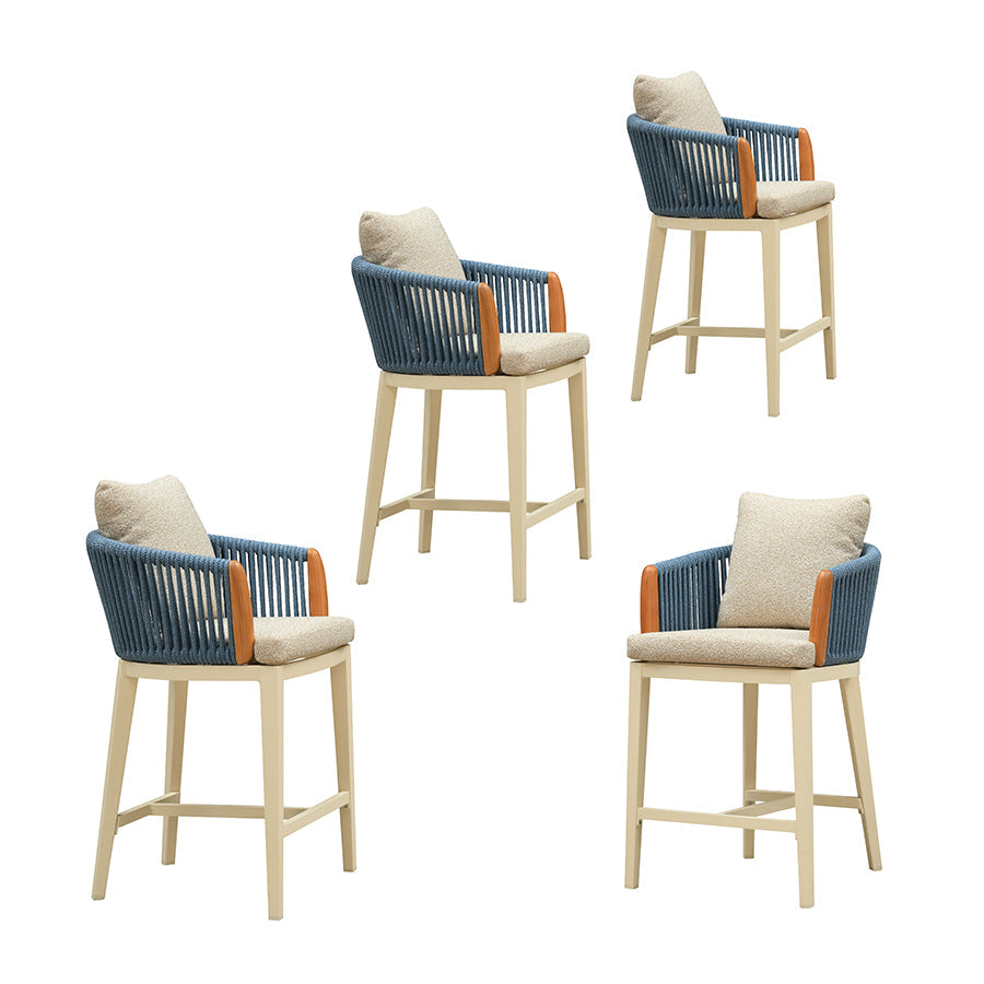 PURPLE LEAF Hailar Outdoor Bar Stools Chair Modern Rattan Bar Stool with Back and Cushion for Balcony, Indoor or Outdoor, Kitchen Island