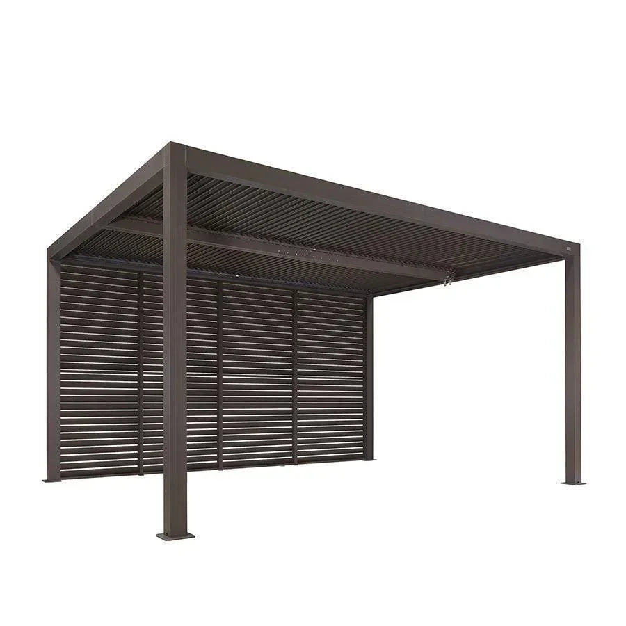 PURPLE LEAF Athena Louvered Pergola Bronze Outdoor Aluminum Pergola with Shutter Wall Adjustable Gazebo Rainproof for Patio Deck Garden