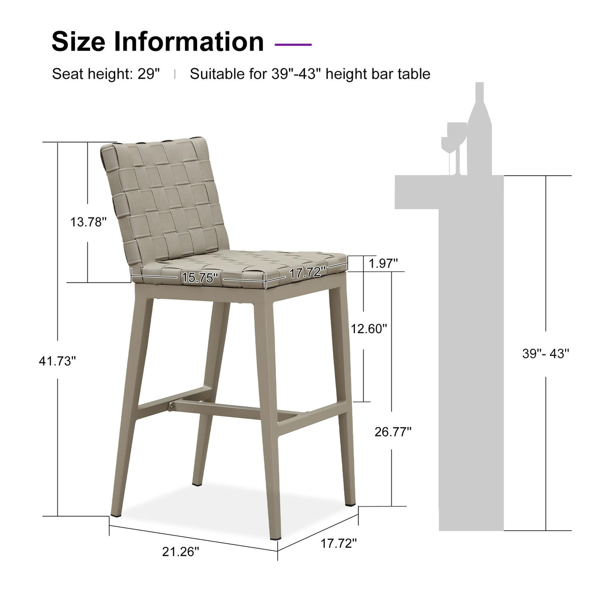 PURPLE LEAF Outdoor Counter Height Stools Set of 2, PU Leather Patio Bar Set with Aluminum Frame, Bar Chairs for Poolside, Garden, Kitchen Island