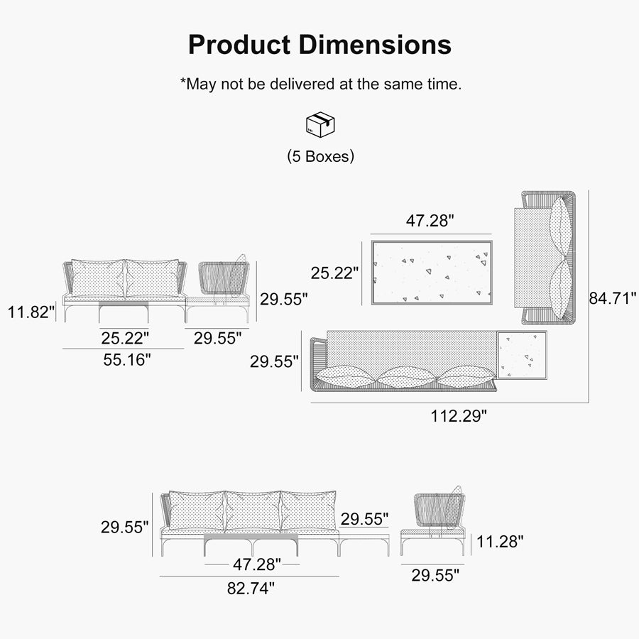 PURPLE LEAF Sicilia Classical Modular Outdoor Sectional with Oatmeal Greige Cushions Flexible Layout for Commercial Spaces