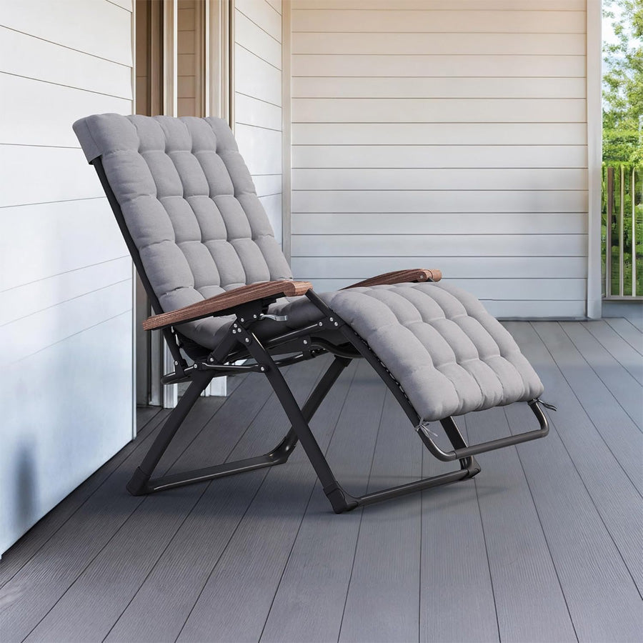 PURPLE LEAF Outdoor Reclining Chair Patio Zero Gravity Chaise Lounge Folding Chair with Removable Cushion Adjustable Headrest for Lawn Camping Beach Pool