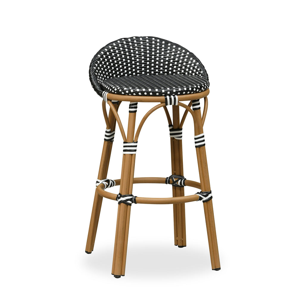 PURPLE LEAF Patio Oversized Backrest Bar Height Stool Set of 2 Outdoor Round Barstools Aluminum Frame Woven Rattan for Indoor Kitchen Dining Bistros Cafe Restaurant