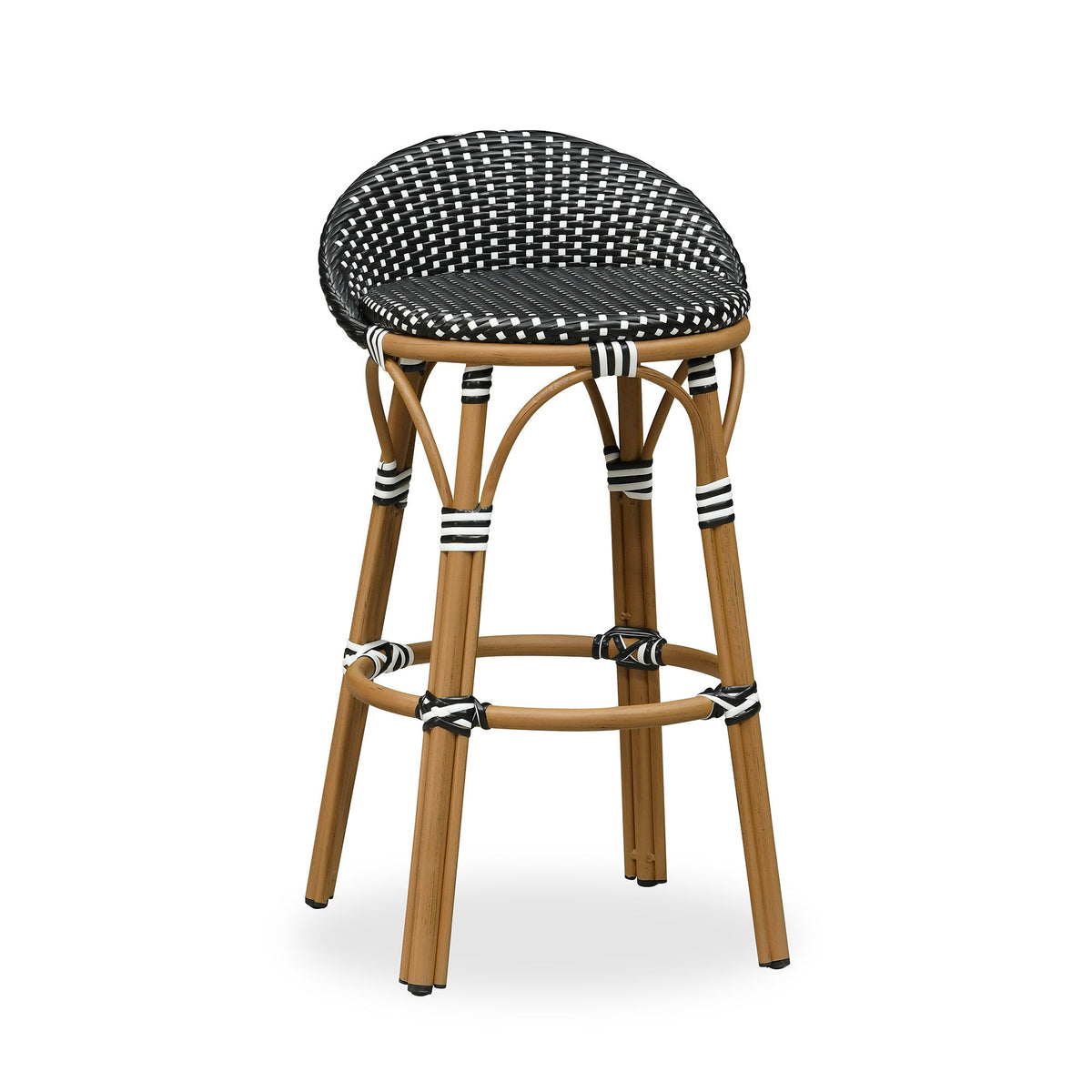 PURPLE LEAF Patio Oversized Backrest Bar Height Stool Set of 2 Outdoor Round Barstools Aluminum Frame Woven Rattan for Indoor Kitchen Dining Bistros Cafe Restaurant