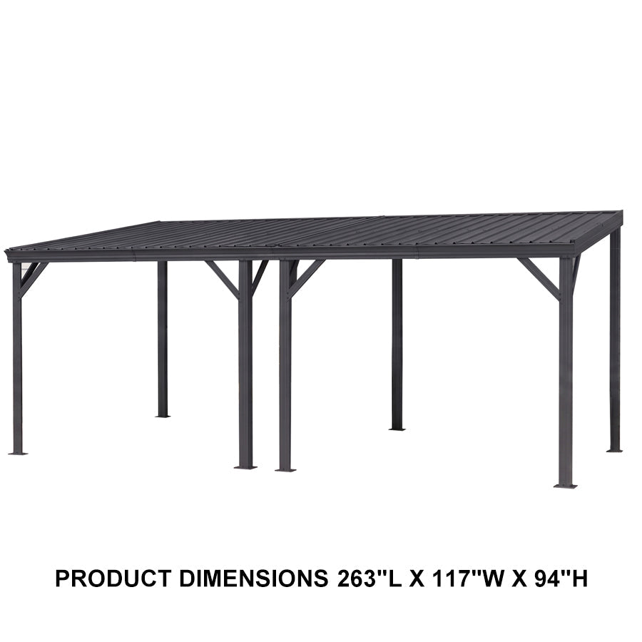 PURPLE LEAF Lean to Gazebo Metal Roof Patio Cover Built-in Drain Slots Wall Mounted Gazebo for Outdoor Extension