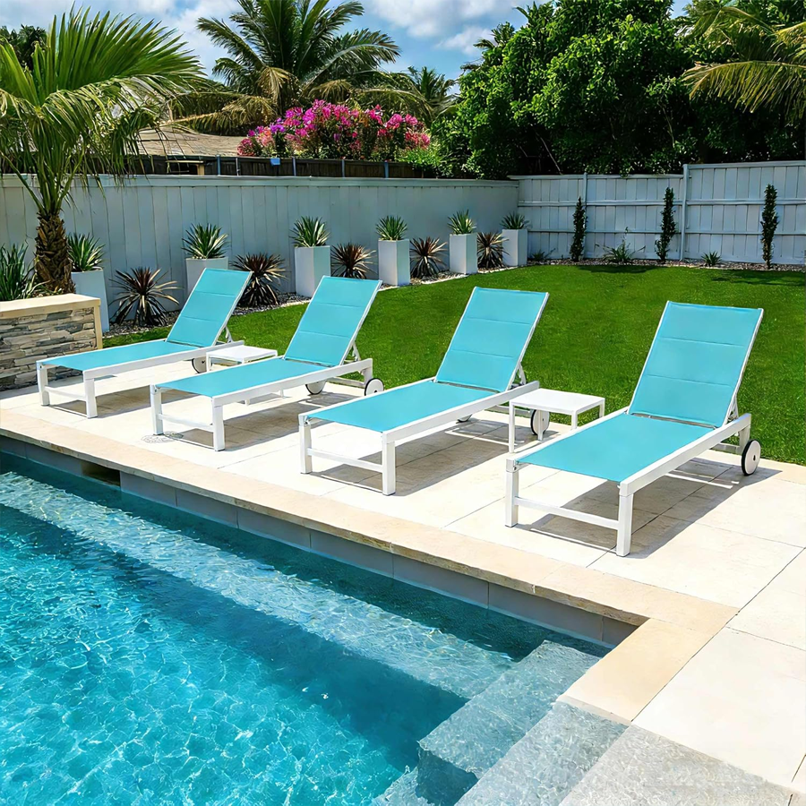 PURPLE LEAF Outdoor Chaise Lounge Set Adjustable Sunbathing Recliner with Side Table for Beach Poolside Patio Outside Aluminum Chaise Lounger