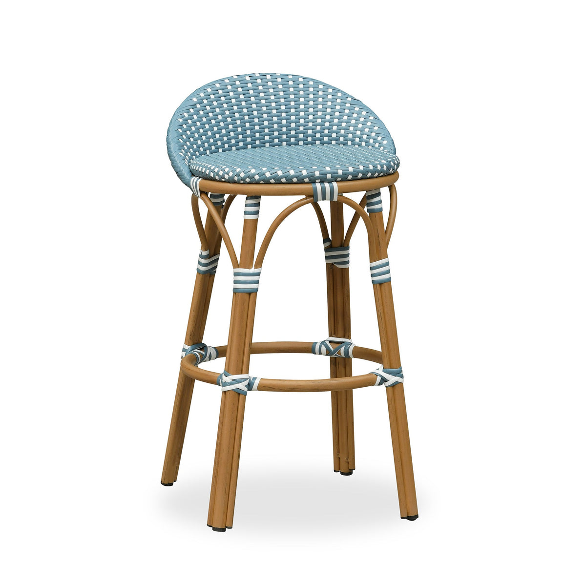 PURPLE LEAF Patio Oversized Backrest Bar Height Stool Set of 2 Outdoor Round Barstools Aluminum Frame Woven Rattan for Indoor Kitchen Dining Bistros Cafe Restaurant