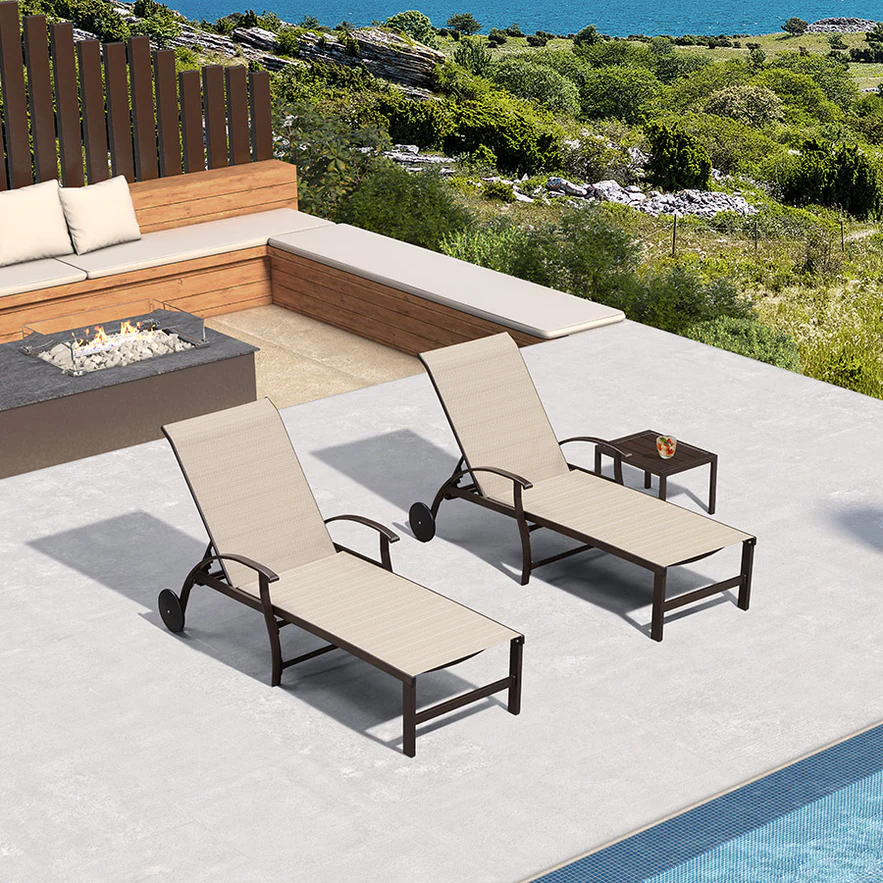 PURPLE LEAF Outdoor Chaise Lounge Patio Pool Lounger Aluminum Chairs with Side Table Adjustable Tanning Recliner for Outside Yard Deck Lawn Garden Beach