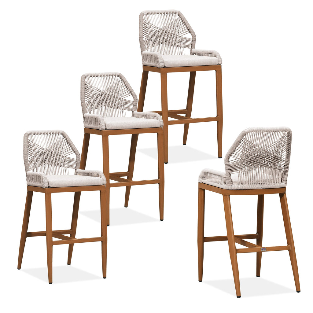 PURPLE LEAF Bar Stools Set of 4 Outdoor Aluminum Barstools with Back Modern Wicker Rattan Boho Garden Pool Patio Bar Chairs