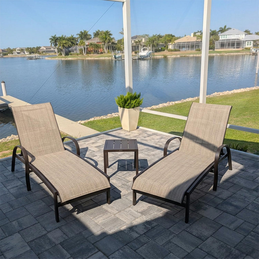 PURPLE LEAF Outdoor Chaise Lounge Patio Pool Lounger Aluminum Chairs with Side Table Adjustable Tanning Recliner for Outside Yard Deck Lawn Garden Beach