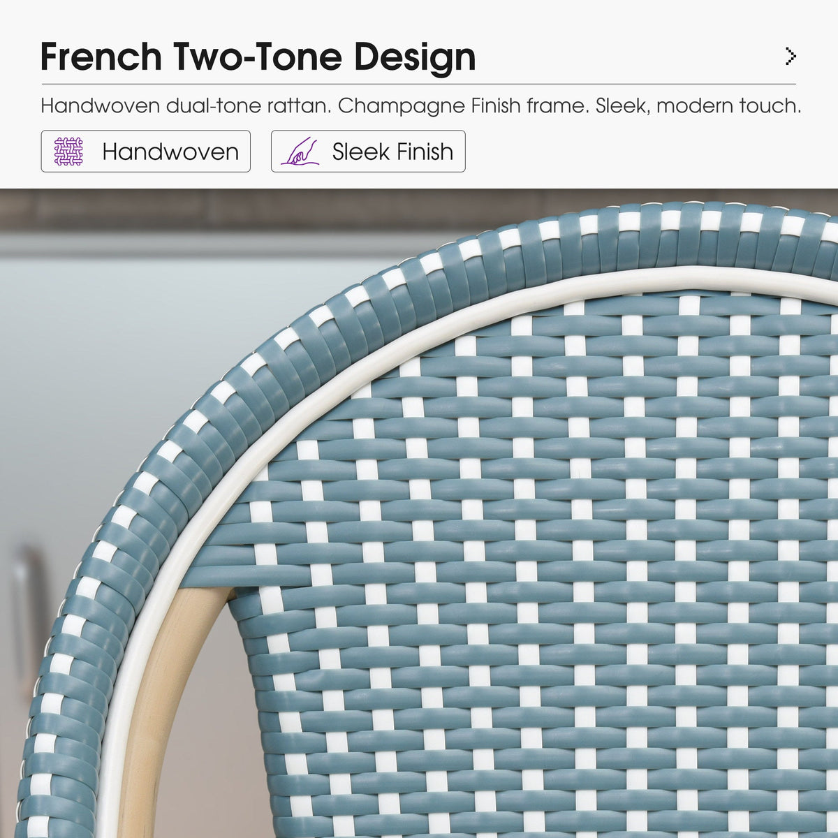 PURPLE LEAF Patio French Counter Stool Set of 2 Outdoor Backrest Barstools Aluminum Frame Woven Rattan for Indoor Kitchen Garden Balcony Restaurant