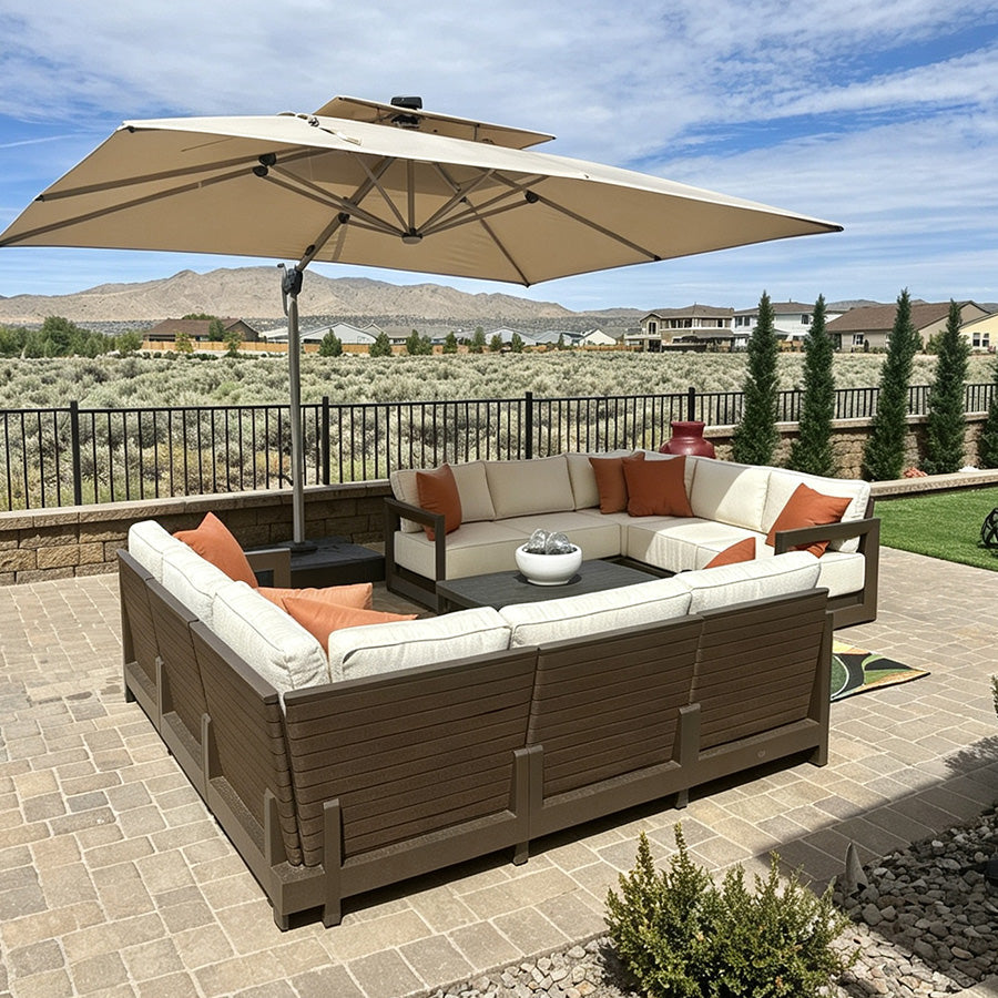 PURPLE LEAF Caesar L-shaped Patio Conversation Set with Bronze Cushion Pillows and Ottoman Couch for Backyard Porch