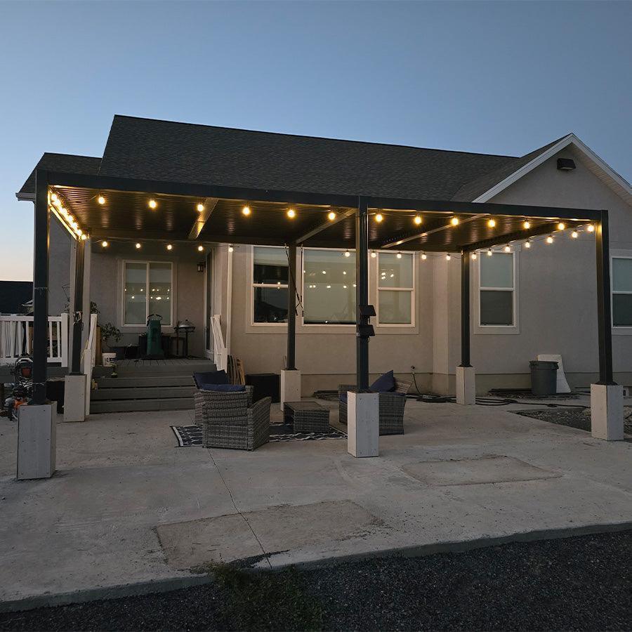 PURPLE LEAF Caesar Louvered Pergola with Milky String Lights Patio Aluminum Pergola with Independent Adjustable Rainproof Roof With Milky Lights