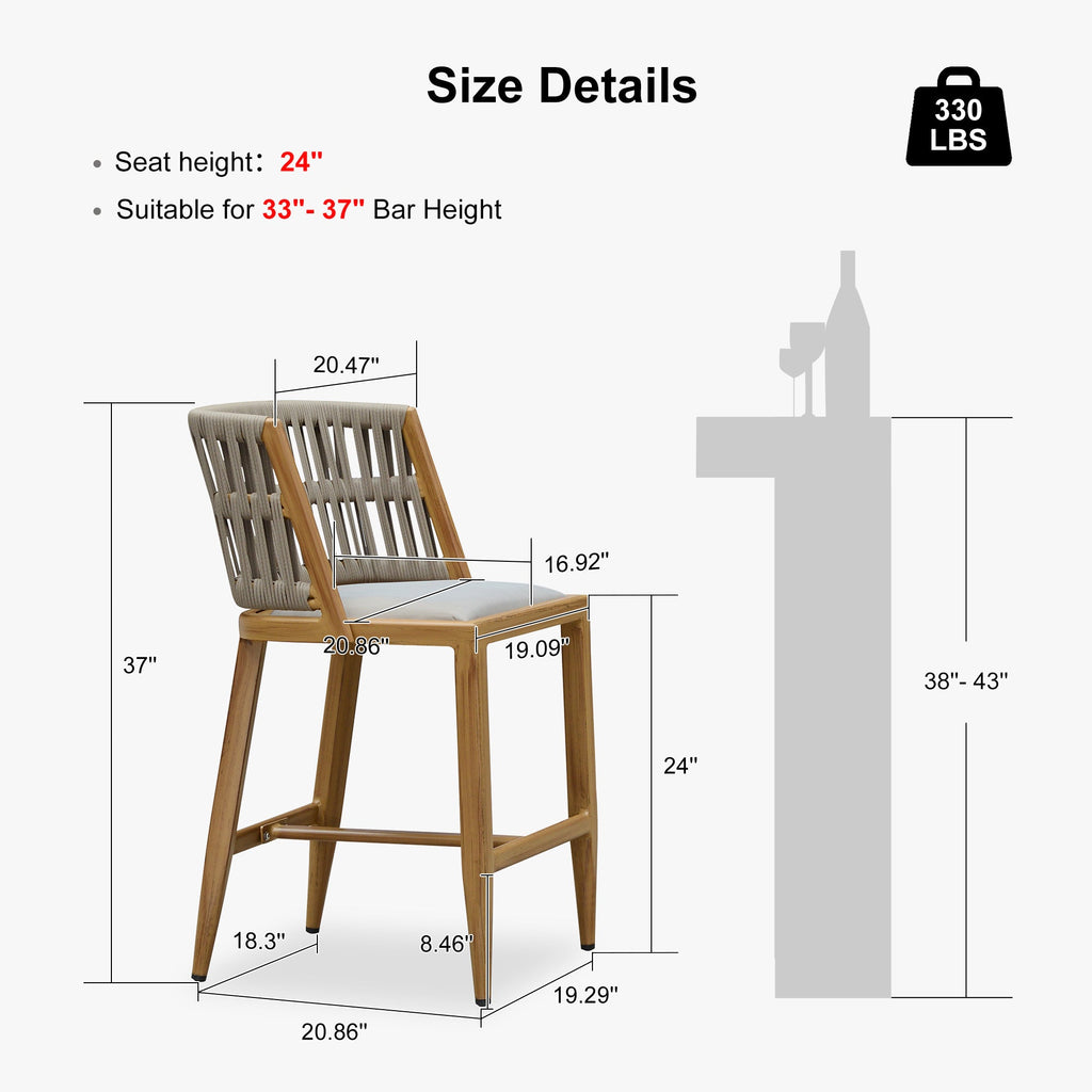 PURPLE LEAF Outdoor Bar Stools Set of 2 for Overweight Wicker Rattan Patio Barstools Woven Modern Bar Chairs with Backrest and Cushions for Garden Outside