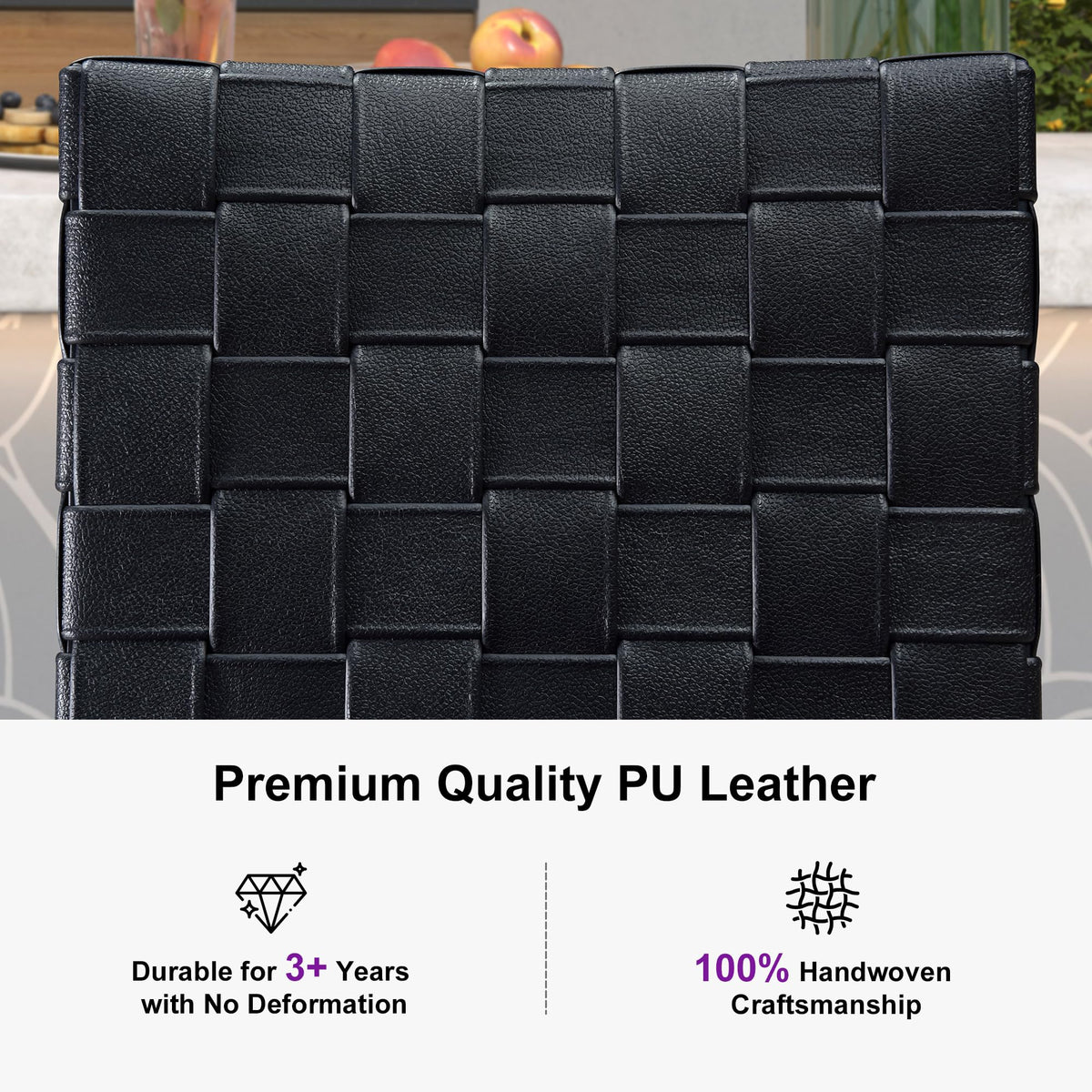 PURPLE LEAF Outdoor Counter Height Stools Set of 2, PU Leather Patio Bar Set with Aluminum Frame, Bar Chairs for Poolside, Garden, Kitchen Island