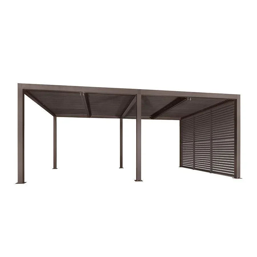 PURPLE LEAF Athena Louvered Pergola Bronze Outdoor Aluminum Pergola with Shutter Wall Adjustable Gazebo Rainproof for Patio Deck Garden