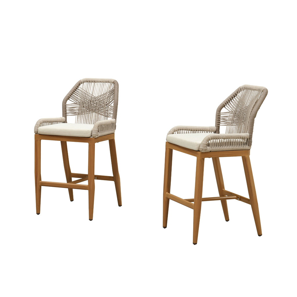 PURPLE LEAF Patio Bar Stools Counter Stools Outdoor Rattan Chairs with Back Modern Aluminum Woven Barstools for Garden Patio Kitchen Indoor