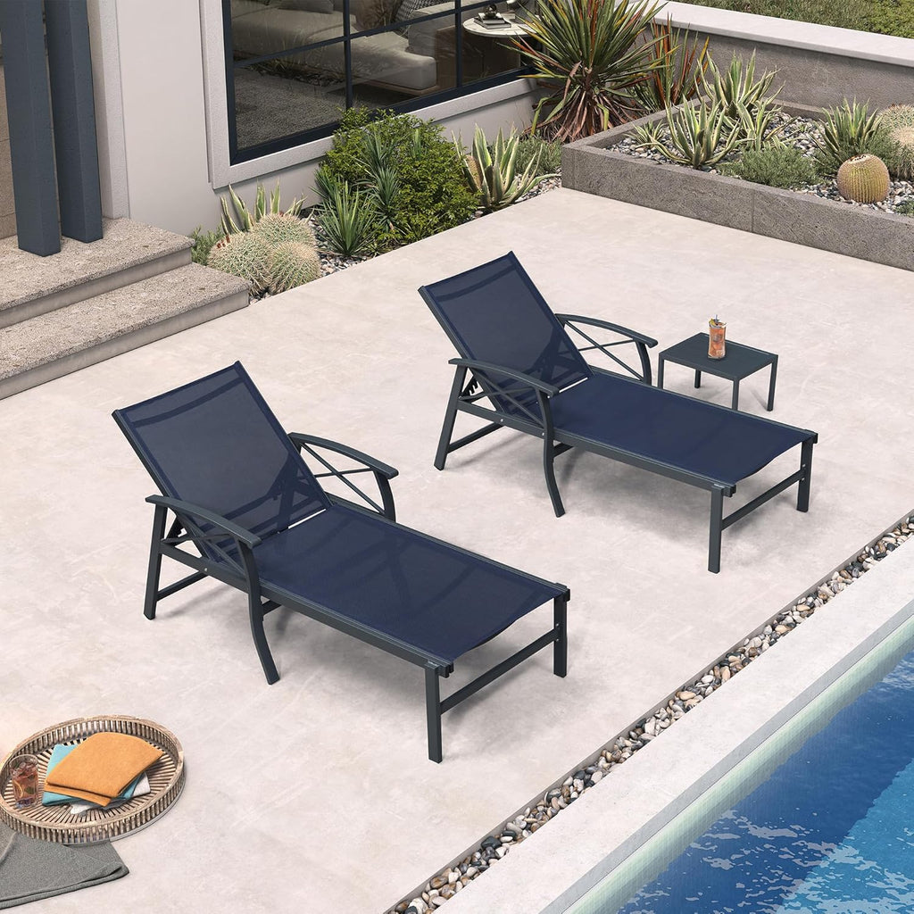 PURPLE LEAF Oversized Chaise Lounge Chair Outdoor Extra Wide Pool Lounge Chairs 5 Adjustable Position with Armrests and Side Table, Aluminum Patio Lounge Chair for Outside, Backyard, Pool