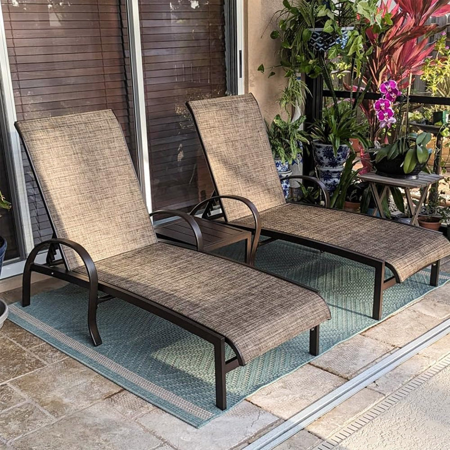 PURPLE LEAF Outdoor Chaise Lounge Patio Pool Lounger Aluminum Chairs with Side Table Adjustable Tanning Recliner for Outside Yard Deck Lawn Garden Beach