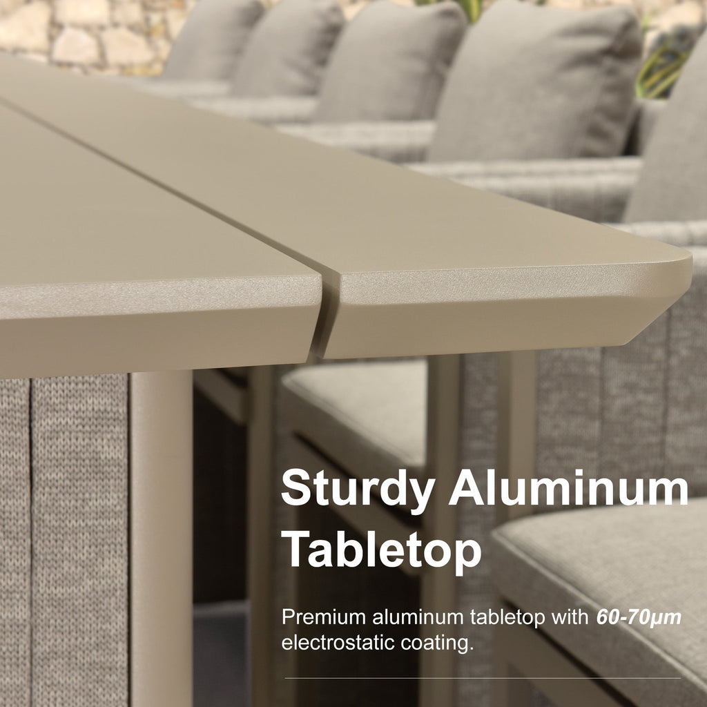 PURPLE LEAF Sanori Patio Dining Set Modern Large Weather-Resistant Table and Aluminum Chairs with Cushions for Garden Beige