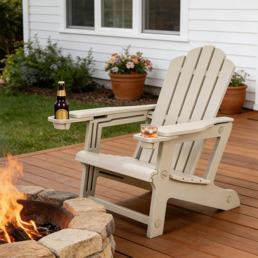 PURPLE LEAF Adirondack Chair Set of HDPE All-Weather Outdoor Fire Pit Chair with 24.6" Oversized Seat Wood-Textured Patio Adirondack Chair with Dual Cup Holders for Garden Deck Backyard