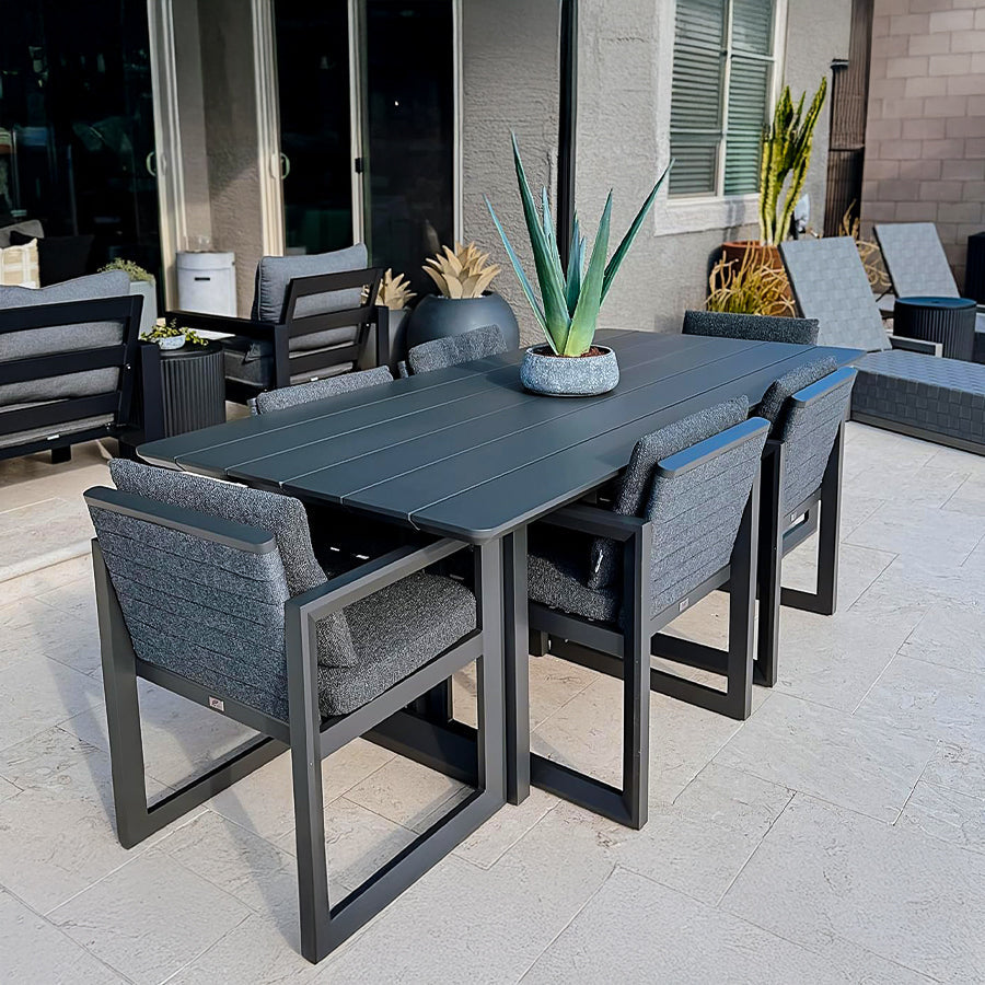 PURPLE LEAF Caesar Outdoor Dining Set Aluminum Luxury Patio Furniture Table and Chairs Set with Olifen Removable Thick Cushion and Pillow Patio Dining Sets for Garden Deck