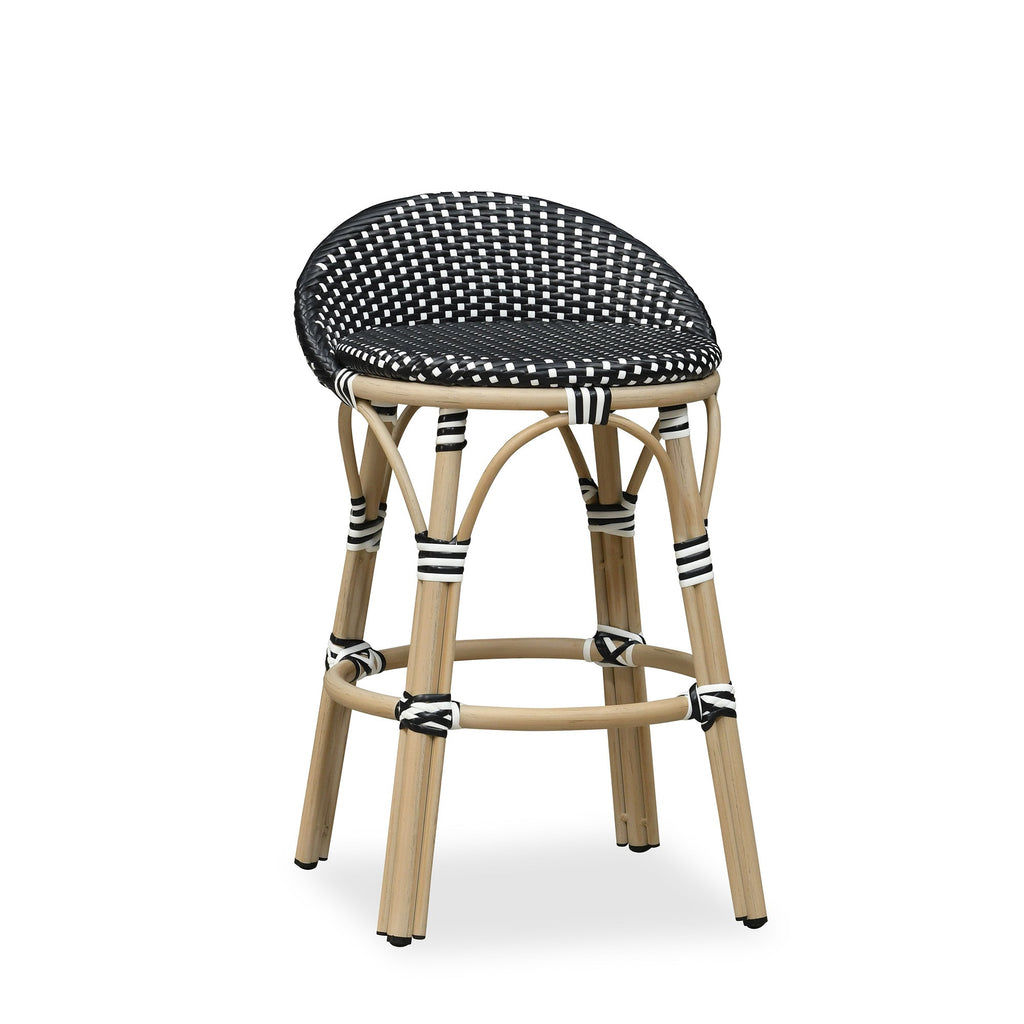 PURPLE LEAF Patio Oversized Backrest Bar Height Stool Set of 2 Outdoor Round Barstools Aluminum Frame Woven Rattan for Indoor Kitchen Dining Bistros Cafe Restaurant