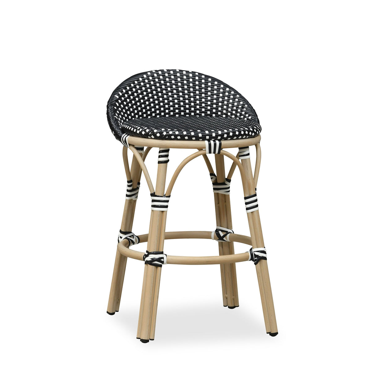 PURPLE LEAF Patio Oversized Backrest Bar Height Stool Set of 2 Outdoor Round Barstools Aluminum Frame Woven Rattan for Indoor Kitchen Dining Bistros Cafe Restaurant