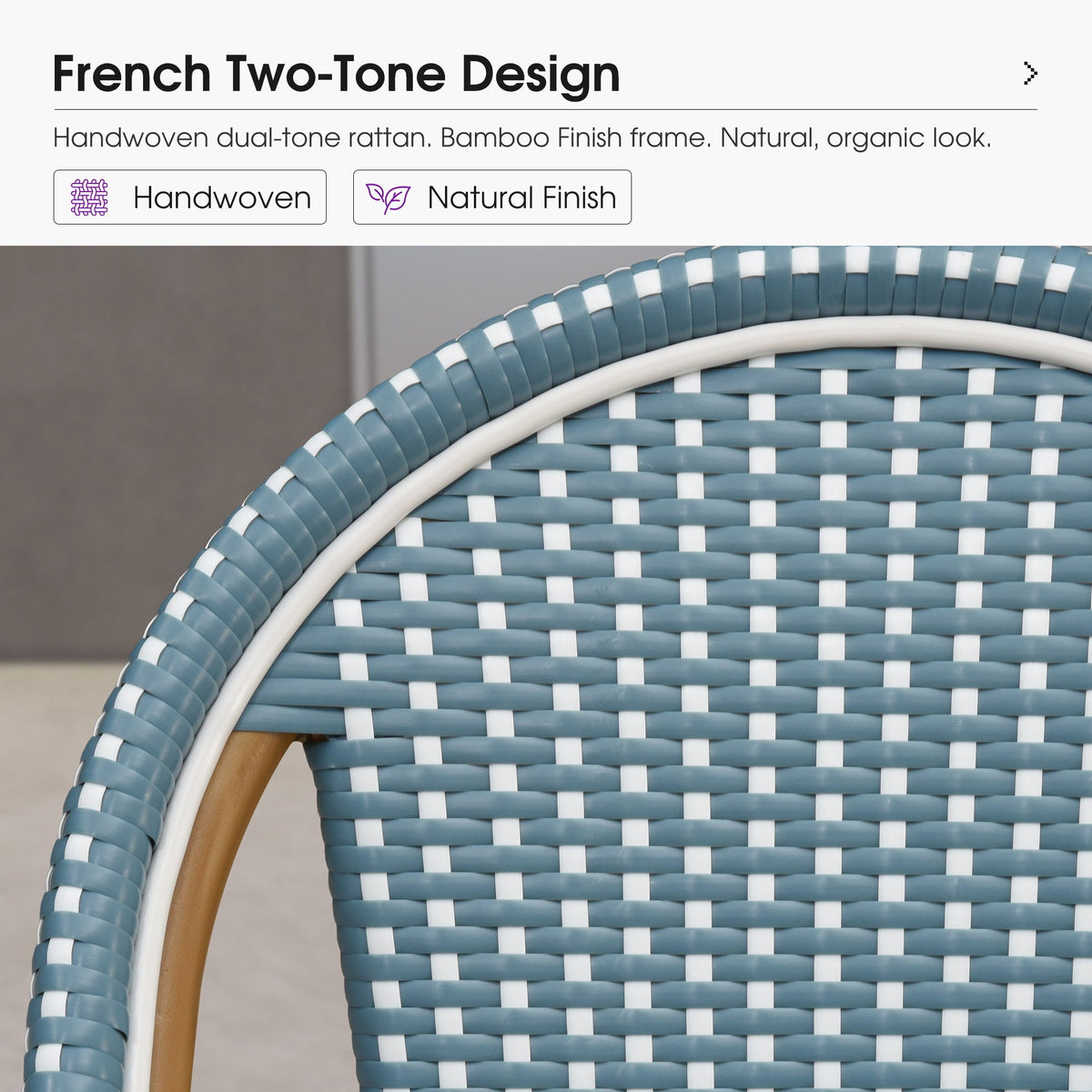 PURPLE LEAF Patio French Counter Stool Set of 2 Outdoor Backrest Barstools Aluminum Frame Woven Rattan for Indoor Kitchen Garden Balcony Restaurant