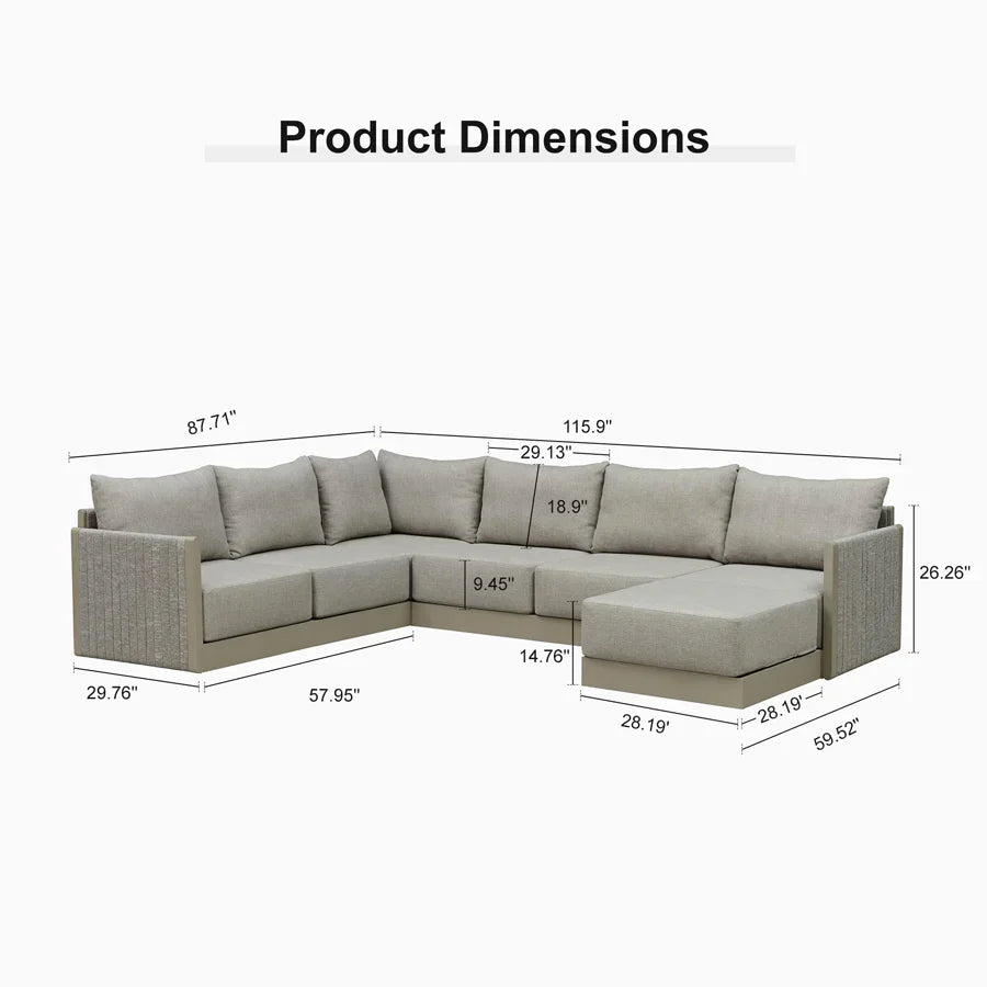 PURPLE LEAF Sanori L-Shaped Patio Couch Set Modular Sofa with Beige Cushions for Backyard