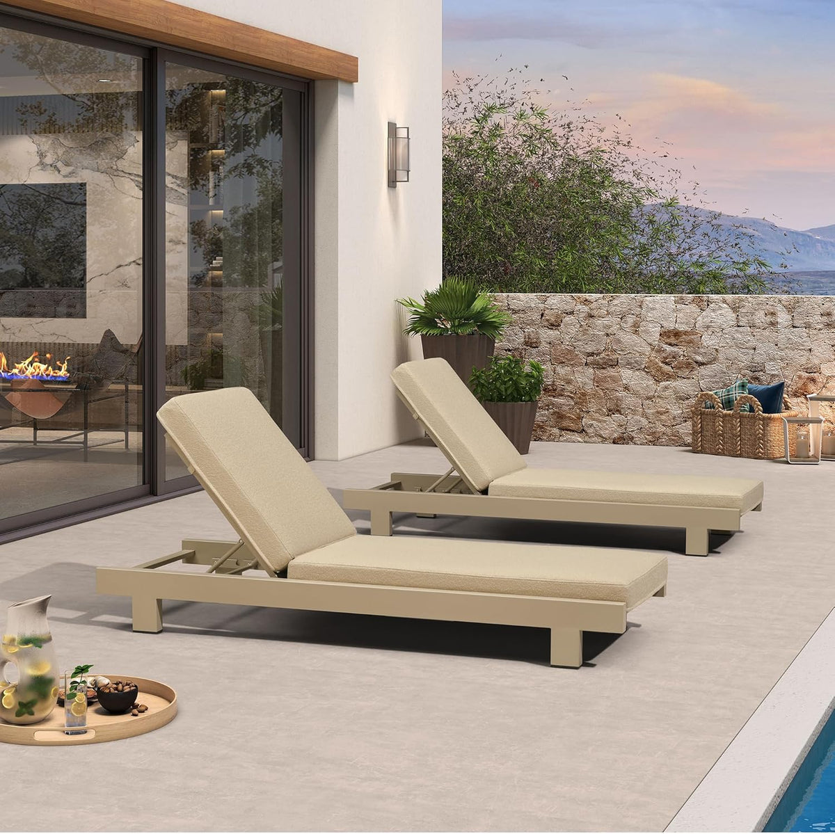 PURPLE LEAF Outdoor Luxury Daybed for Patio,  Poolside Chaise Lounge Bed with Cushion, Olefin Blend Fabric, Aluminum Frame Sunbed for Deck and Backyard