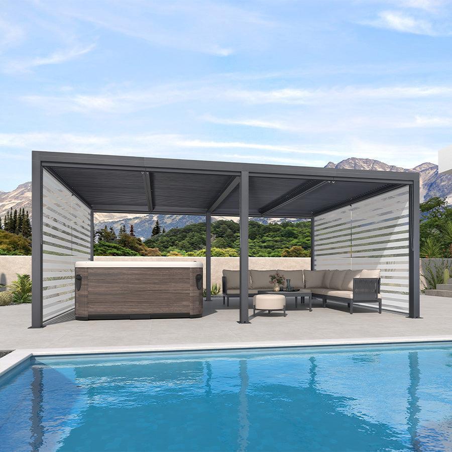 PURPLE LEAF Athena Louvered Pergola Grey Outdoor Aluminum Pergola with Roller Blind Adjustable Gazebo for Patio Deck Garden