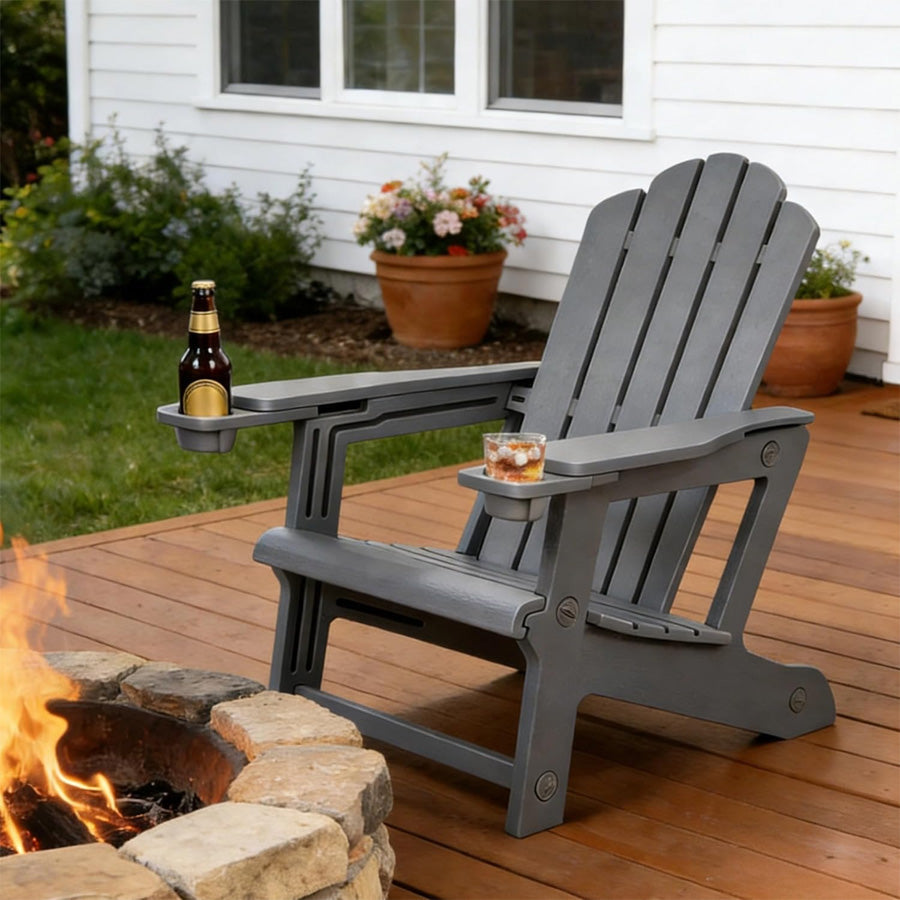 PURPLE LEAF Adirondack Chair Set of HDPE All-Weather Outdoor Fire Pit Chair with 24.6" Oversized Seat Wood-Textured Patio Adirondack Chair with Dual Cup Holders for Garden Deck Backyard