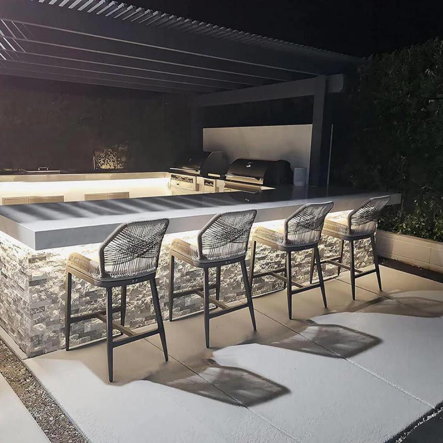PURPLE LEAF Bar Stools Set of 4 Outdoor Aluminum Barstools with Back Modern Wicker Rattan Boho Garden Pool Patio Bar Chairs