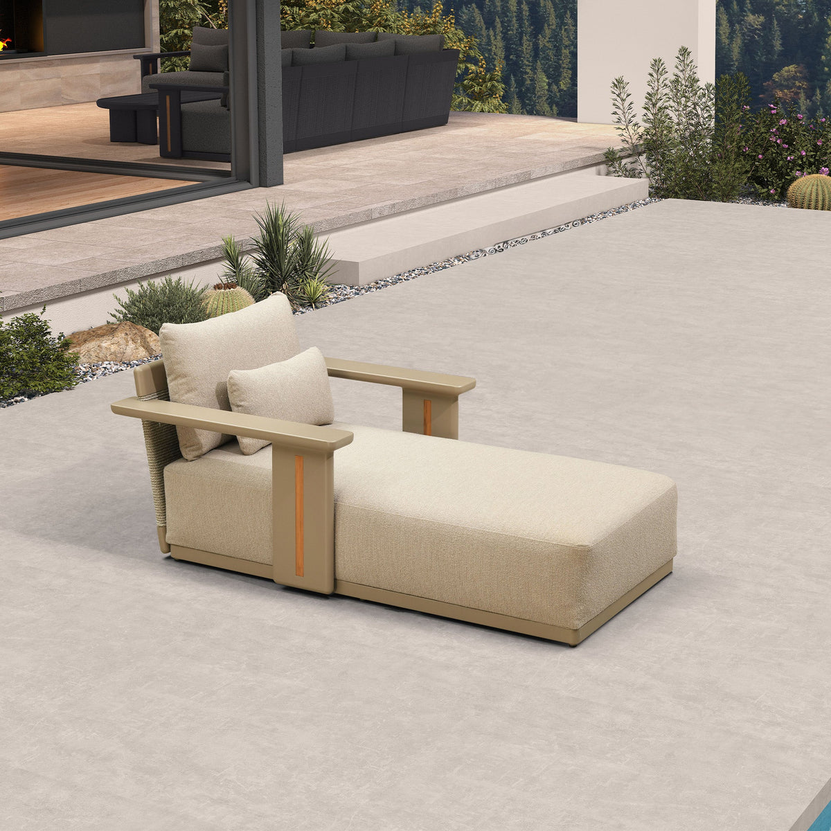 PURPLE LEAF Chaise Lounge Chair Modern Upholstered Outdoor Daybed with Armrest and Lumbar Pillow for Patio Poolside Sunbathing Deck