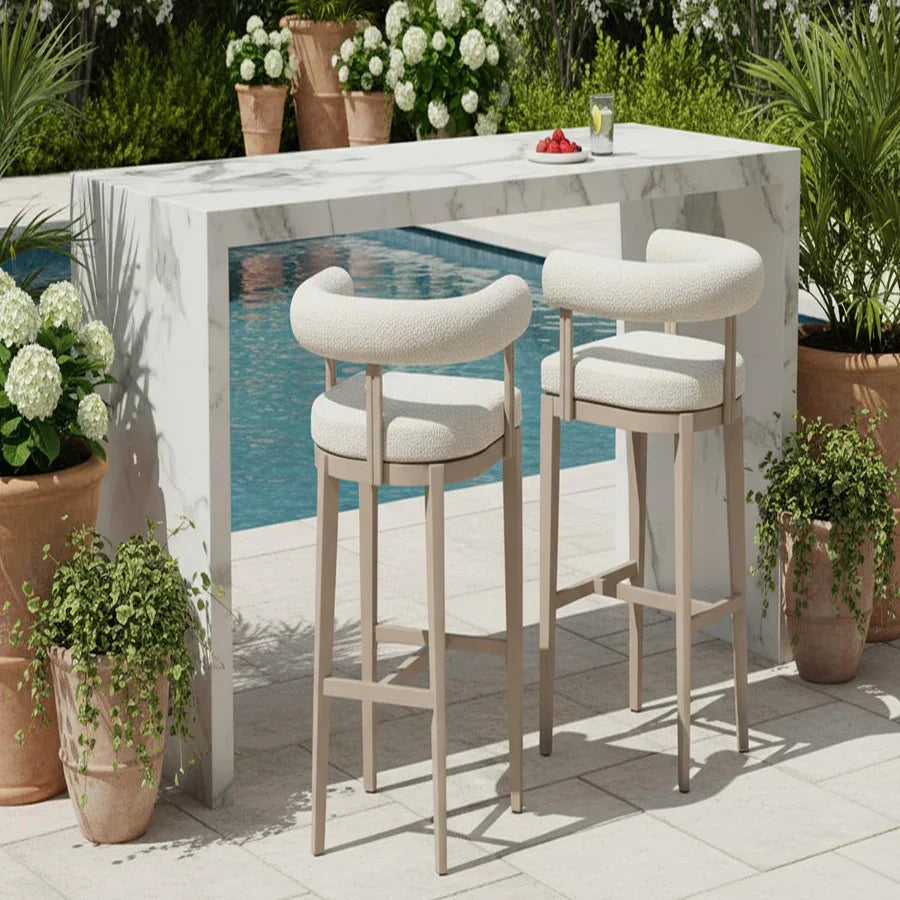 PURPLE LEAF Provence Outdoor Bar Stools Set of 2 Modern Olefin Upholstered Barstools with Back and Armrest Bar Chairs for Garden Kitchen Island