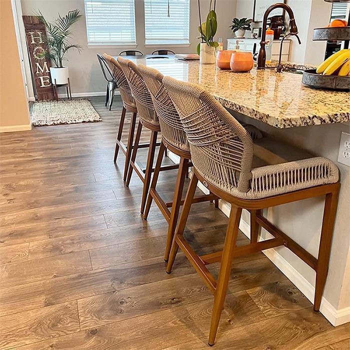PURPLE LEAF Bar Stools Set of 4 Outdoor Aluminum Barstools with Back Modern Wicker Rattan Boho Garden Pool Patio Bar Chairs
