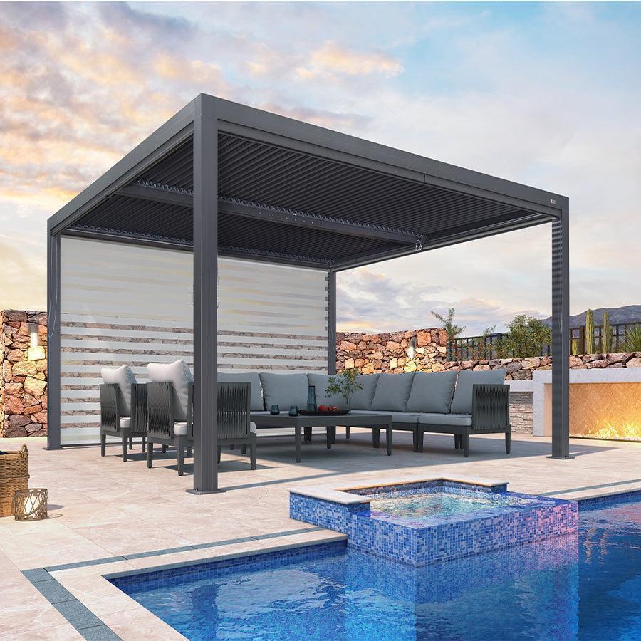 PURPLE LEAF Athena Louvered Pergola Grey Outdoor Aluminum Pergola with Roller Blind Adjustable Gazebo for Patio Deck Garden