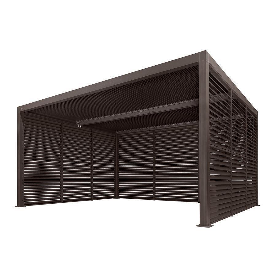 PURPLE LEAF Athena Louvered Pergola Bronze Outdoor Aluminum Pergola with Shutter Wall Adjustable Gazebo Rainproof for Patio Deck Garden