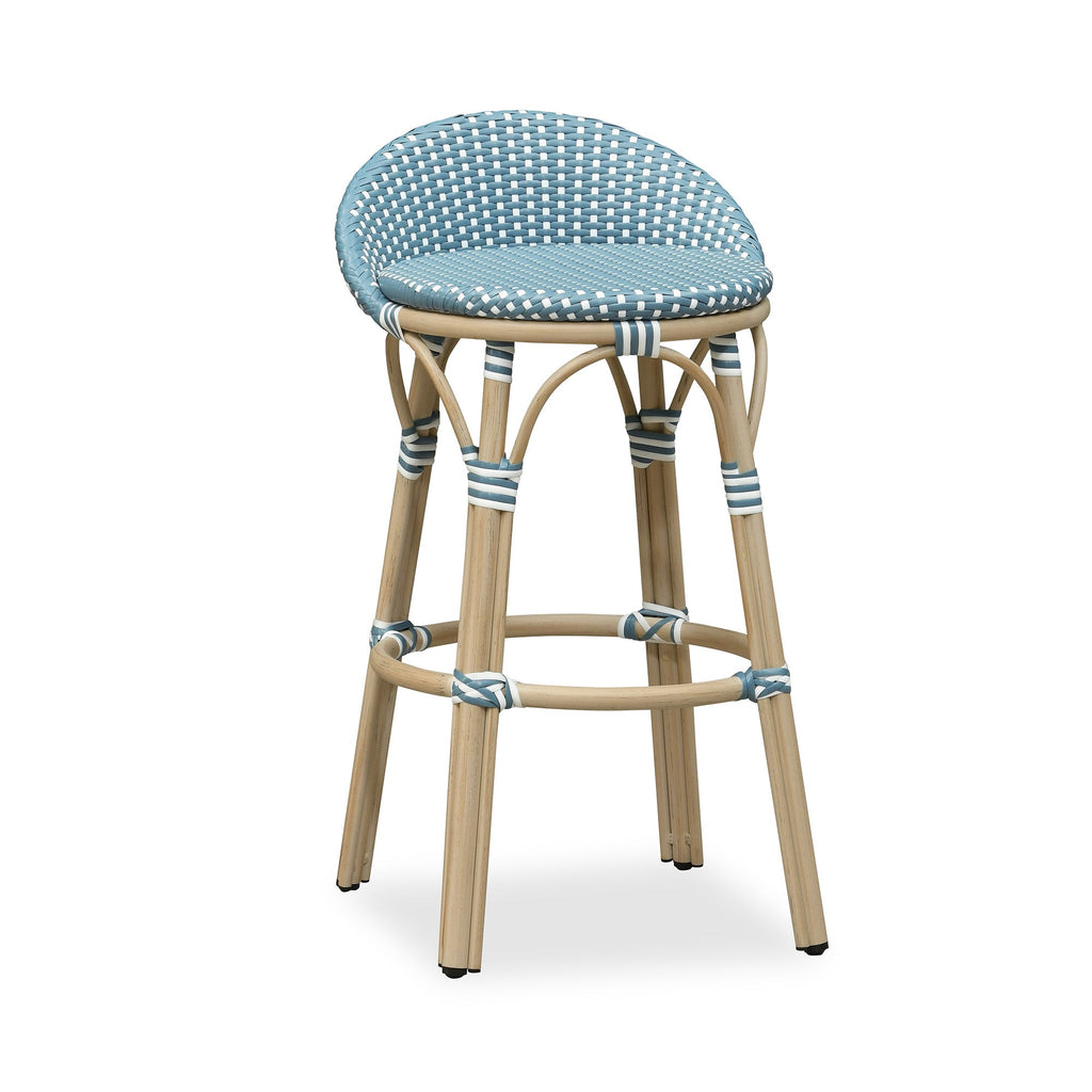 PURPLE LEAF Patio Oversized Backrest Bar Height Stool Set of 2 Outdoor Round Barstools Aluminum Frame Woven Rattan for Indoor Kitchen Dining Bistros Cafe Restaurant