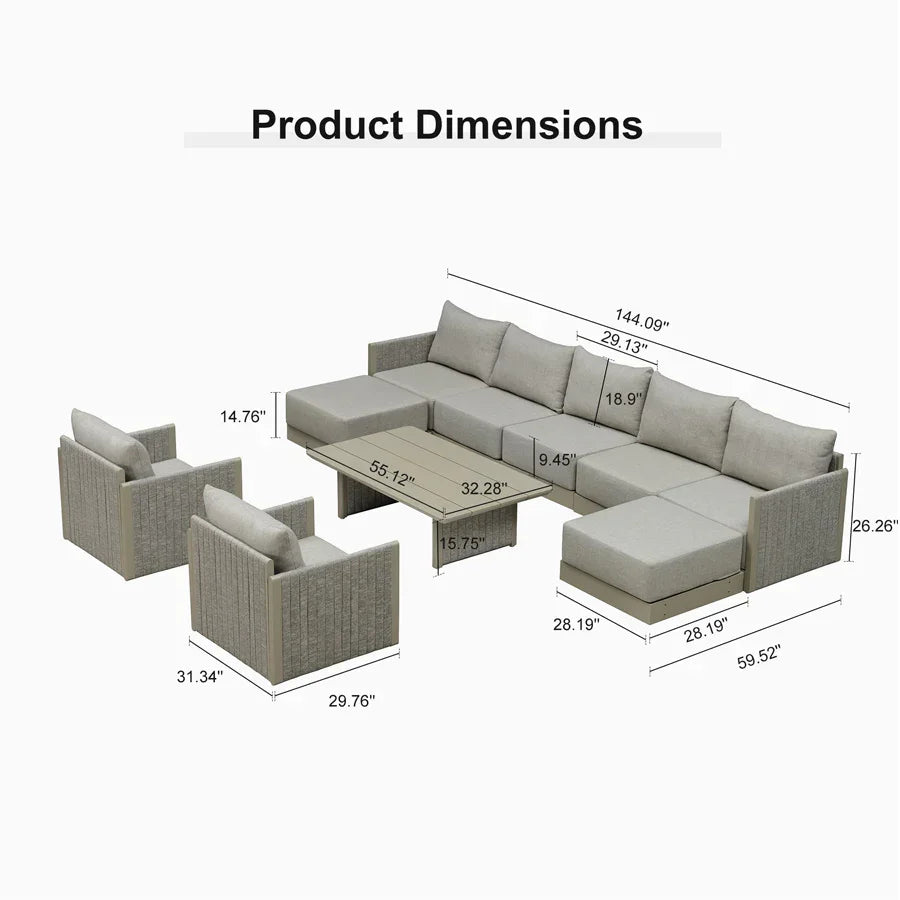 PURPLE LEAF Sanori L-Shaped Patio Couch Set Modular Sofa with Beige Cushions for Backyard