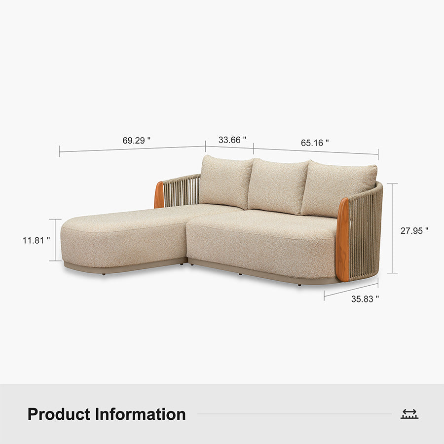 PURPLE LEAF Hailar L-Shaped Patio Conversation Set with Genuine Teak Cushions and Pillows Olefin Rope Backrest Outdoor Couch Sets for Backyard Porch